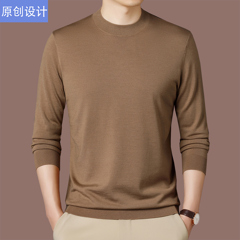 Italian Brand High-End Fine-Spun Cashmere Sweater for Men, Thin Style, Spring and Autumn, Half-Turtleneck, Wool Knit, Close-Fitting Base Layer Sweater