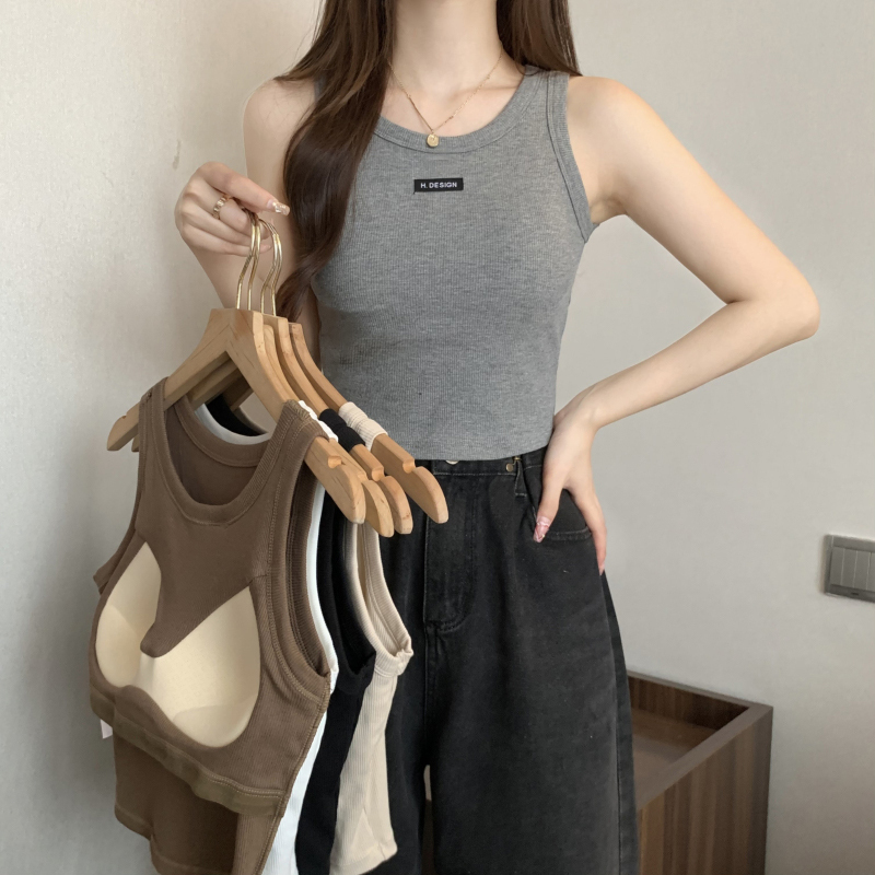 Gray Camisole with Chest Pads for Women, Summer 2026 New Style, Can Be Worn Inside or Outside, Sleeveless American-Style Racerback Short Top