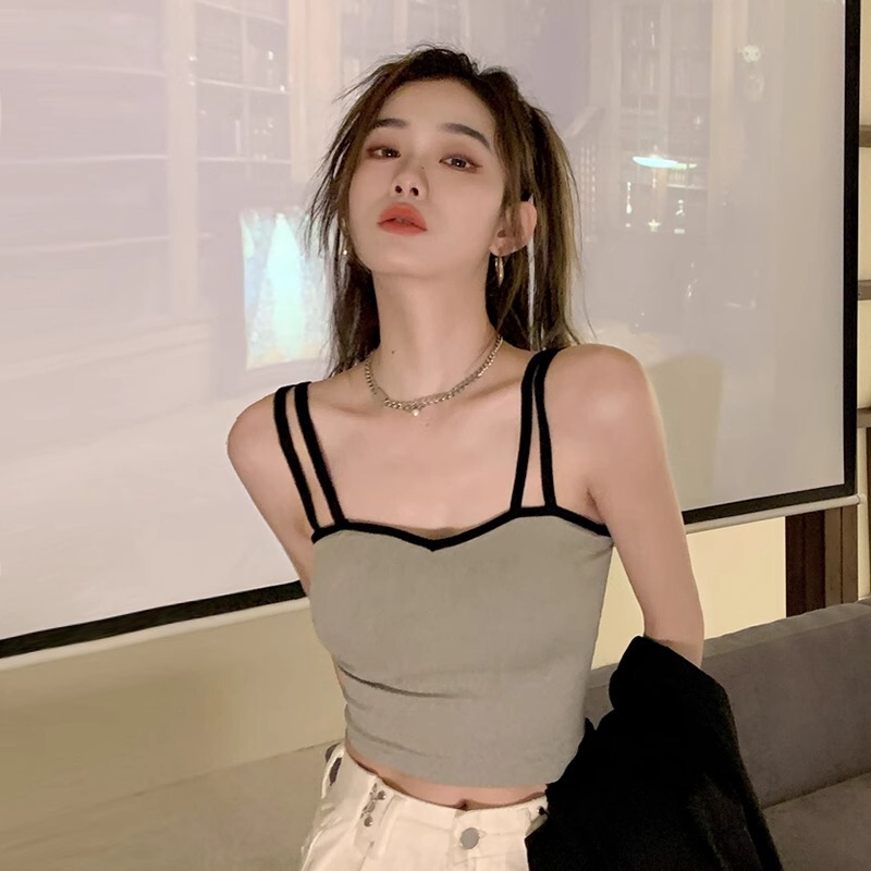 Small Camisole with Breast Pads for Women in Summer, Inner and Outer Wear, Tube Top, All-In-One Intimates, Beautiful Back, Sleeveless Double Shoulder Strap Top