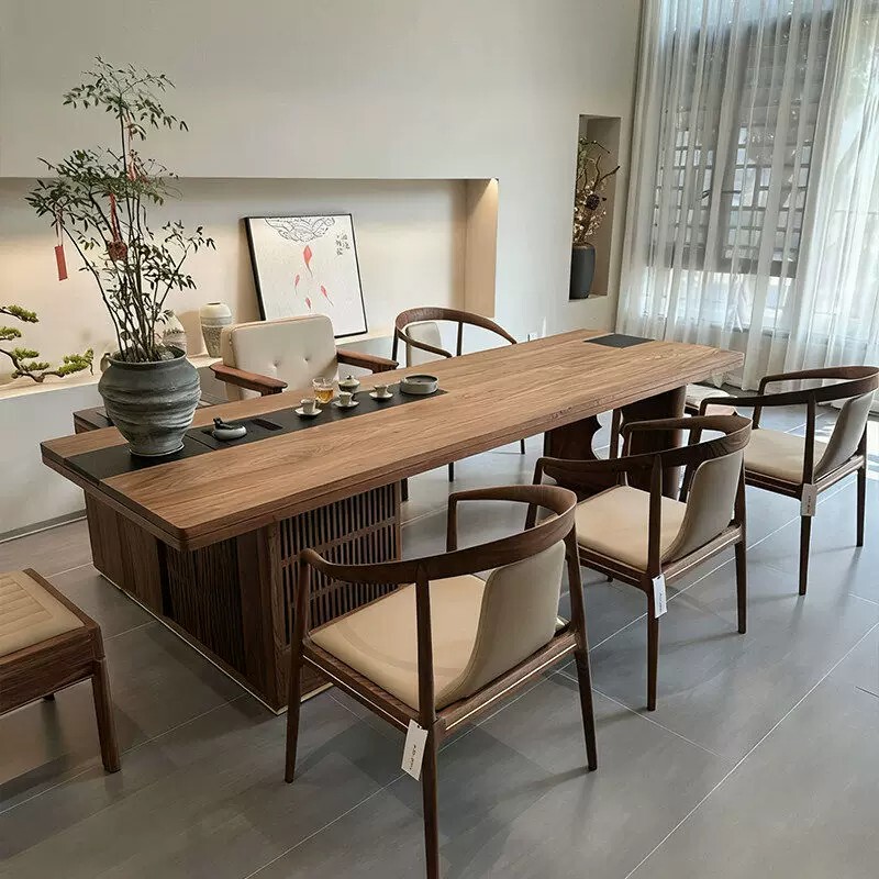 Song-Style Aesthetics North American Black Walnut Tea Table Solid Wood Villa Office Tea Room Tea Table Home Living Room Tea Table