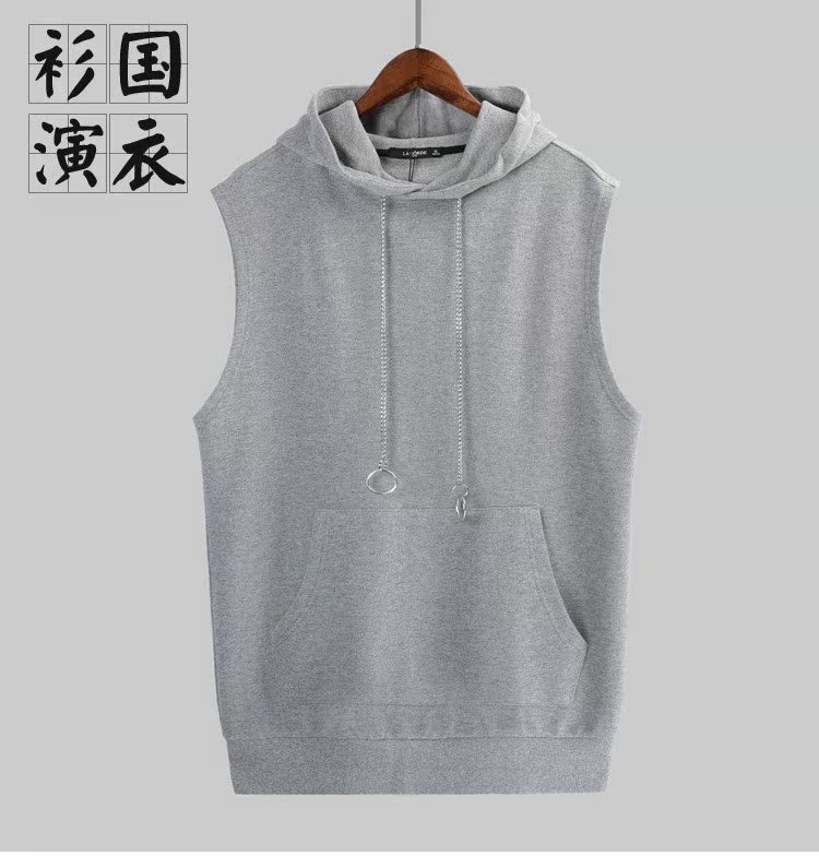 Thương hiệu Sanxian giảm giá nam mùa thu vest mới đan áo trùm đầu không tay Áo thun thể thao Hàn Quốc áo vest nam thời trang