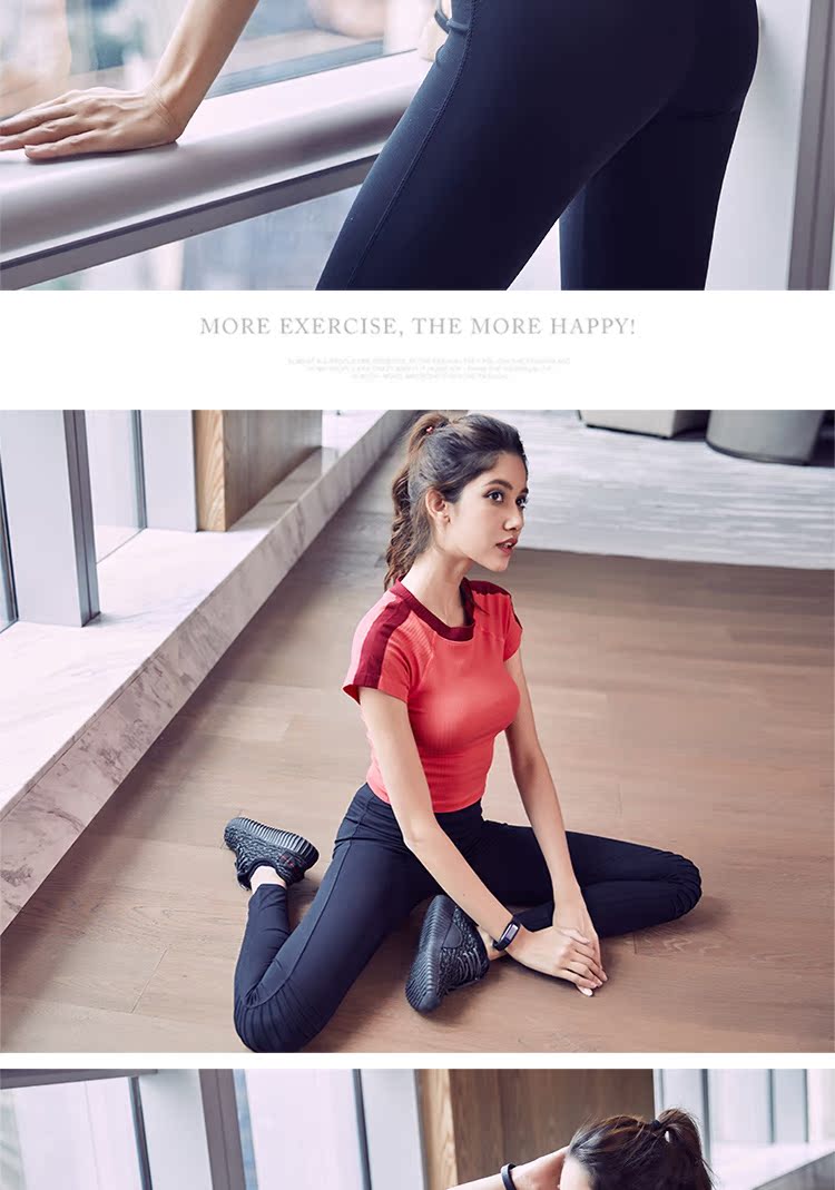 Navel ngắn màu phù hợp với áo thể thao ngắn tay Áo thun yoga quần áo nhanh khô thoáng khí chạy bộ thể dục nữ áo thun the thao nữ