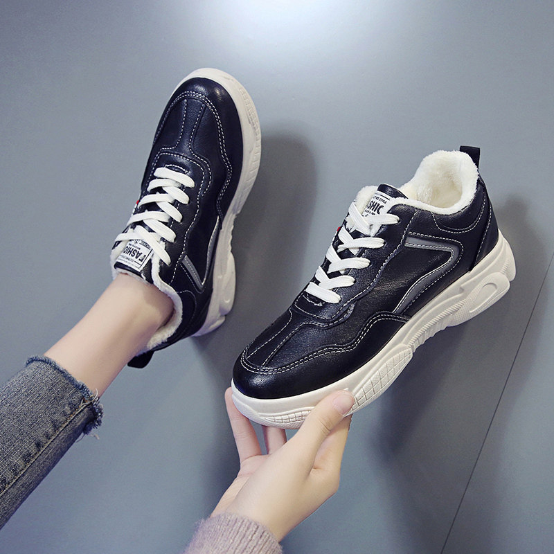 厚底小白鞋女鞋棉鞋2019秋冬季新款百搭爆款加绒潮鞋冬款运动白鞋