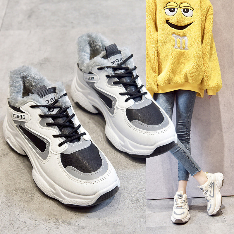老爹鞋女2019冬季加绒新款保暖系带百搭厚底女鞋ins网红运动鞋潮