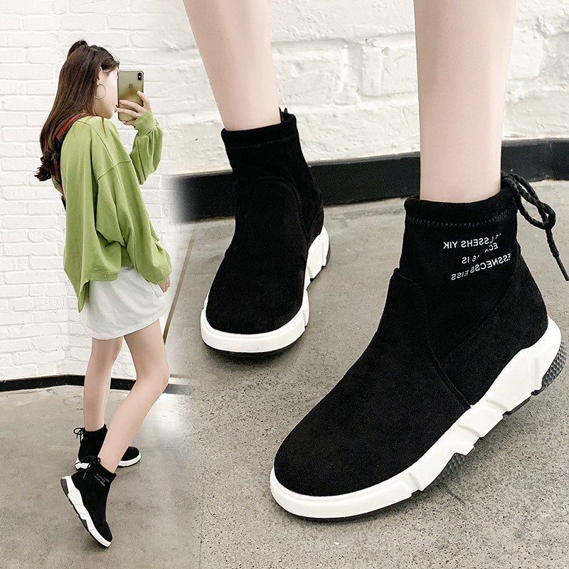 雪地靴女秋冬季2019新款韩版百搭薄款英伦风网红厚底加绒保暖短靴