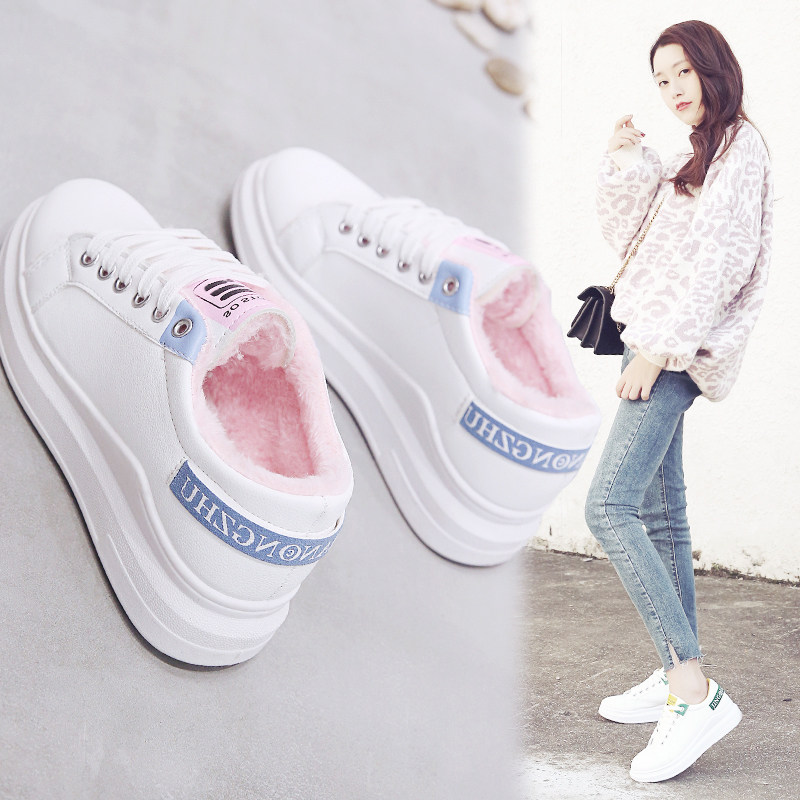 网红超火加绒小白鞋女老爹鞋ins2019冬季新款厚底休闲百搭运动鞋