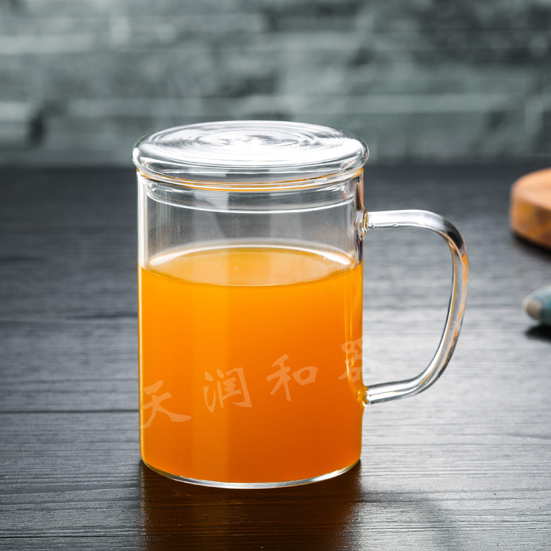 Tianrunhe thickened heat-resistant milk cup Handle with lid Breakfast glass Coffee cup Transparent water cup