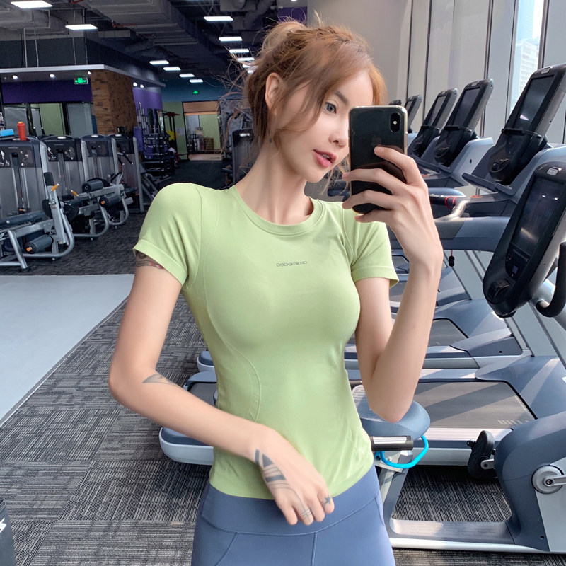 Sports women's T-shirt stretch yoga quick-drying tight top Running training short-sleeved net red fitness clothes half-sleeve thin section I