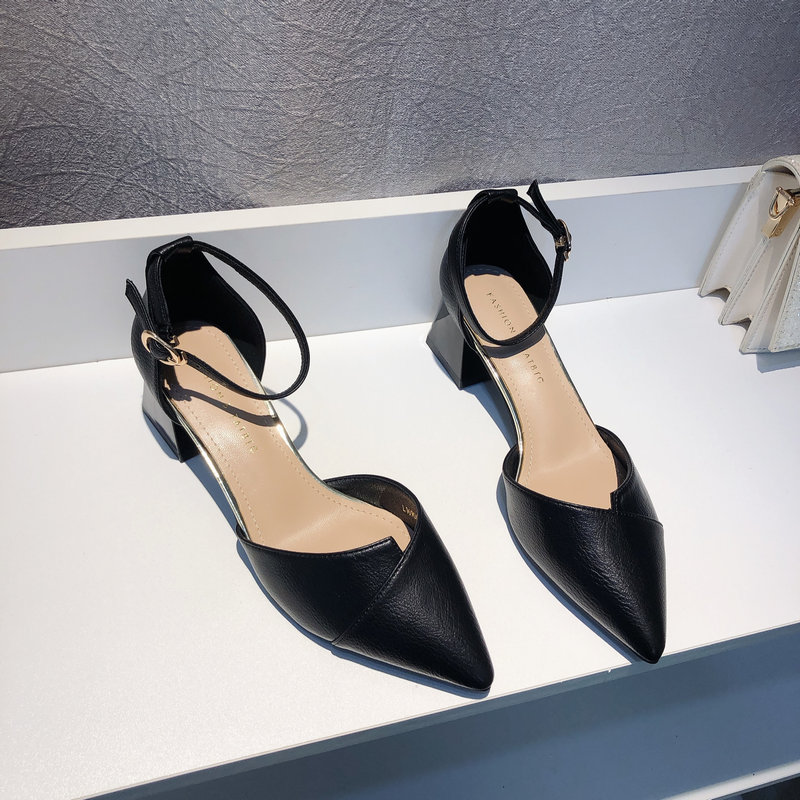 2020 mới thoải mái 100 đầu nhọn đầu rỗng dày gót đơn giày Hàn Quốc phiên bản của khóa từ trong chuyên môn gót giày công việc phụ nữ