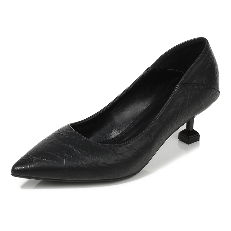 giày da đen đế mềm chuyên nghiệp nhọn cao gót của phụ nữ được mặc quần áo cho giày công việc phỏng vấn với tiếp viên hàng không giày đơn nữ