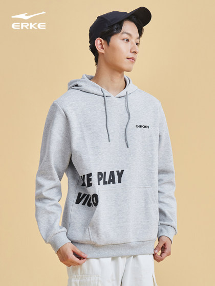 鸿星尔克卫衣男春秋男士字母简约上衣运动男款连帽卫衣帽衫男