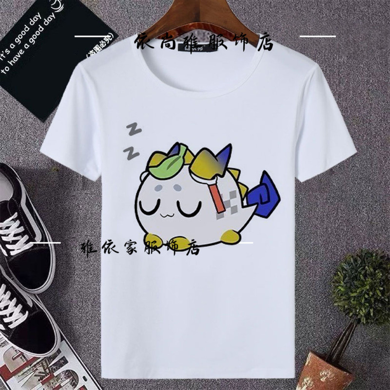 Arknights Cartoon Round Neck Short Sleeve T-Shirt Cute and Fun Dragon Bubble Student Casual Top Couple's Wear Arknights Cartoon Round Neck Short Sleeve T-Shirt Cute and Fun Dragon Bubble Student Casual Top Couple's Wear