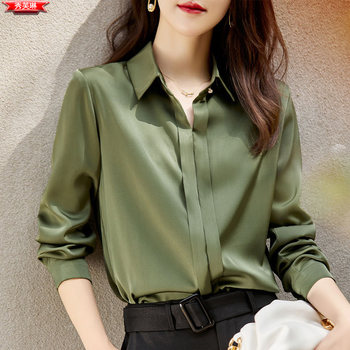 Fashionable temperament acetate satin shirt women's long-sleeved high-end design sense niche 2022 new spring and summer chiffon inch clothing