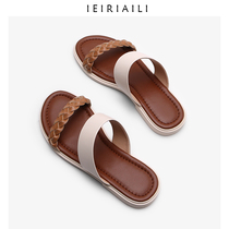 Forest pastoral fairy wind slippers Womens summer fashion wear Korean version of wild open-toed flat slippers without heels