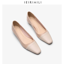 French small fragrance womens shoes 2020 autumn new color matching retro soft leather small square head shallow mouth low heel work shoes