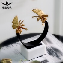 Nordic modern luxury model room living room desktop double Angel shape metal soft decoration decoration soft decoration