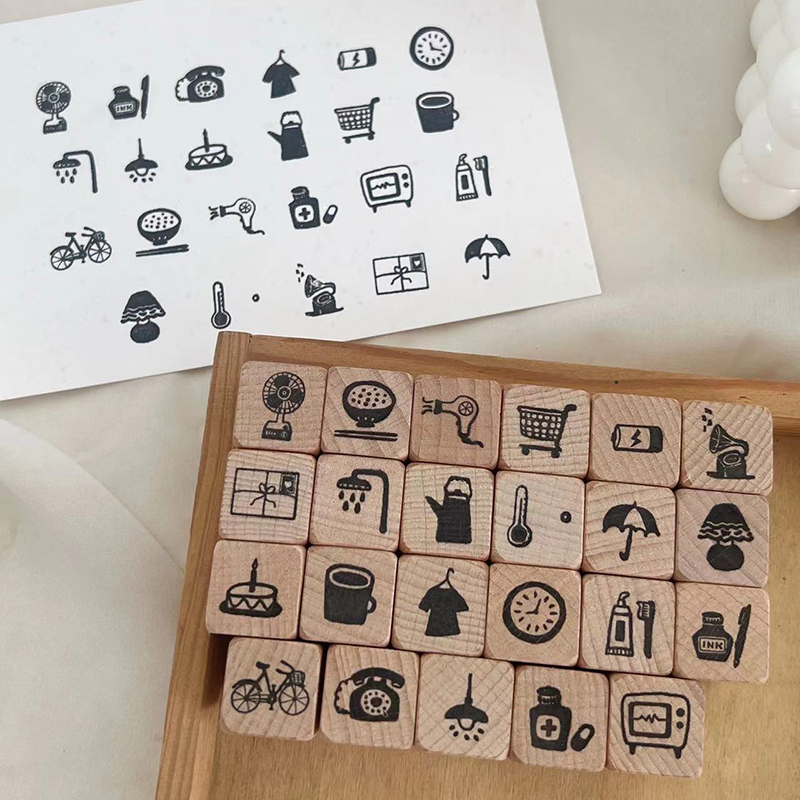 Mini Handbook Stamps, Daily Life Series, Handmade Decorative Mini Stamps, Artistic Cute Patterns, Small Stamps