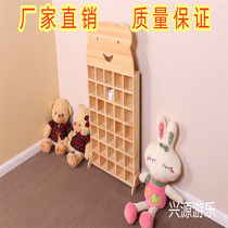 Kindergarten bear solid wood cup holder childrens wooden tea cup holder tea cabinet wooden water cup holder with door wall hanging