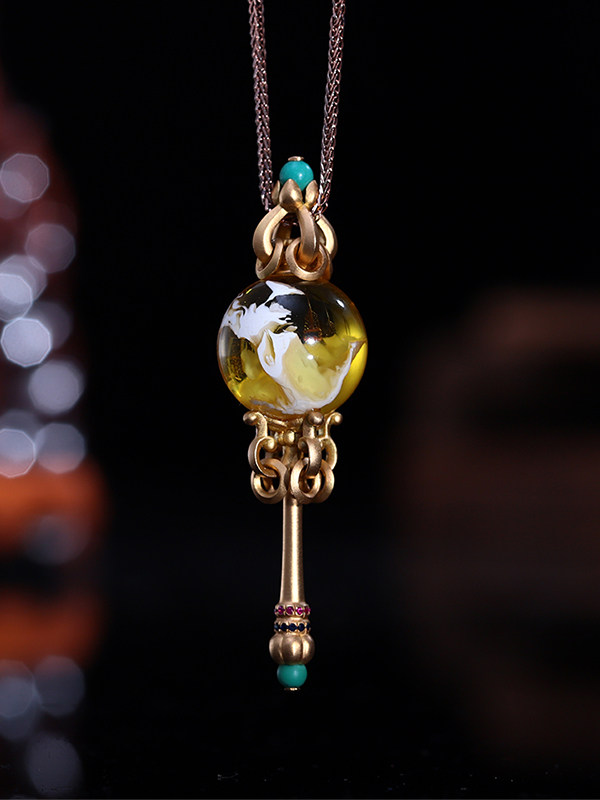 Porro Recipes Natural Amber Honey Wax Pendant Bracelet Necklace Myanmar Blue Perl 108 Buddha Pearl Round Pearl Live Link-Taobao