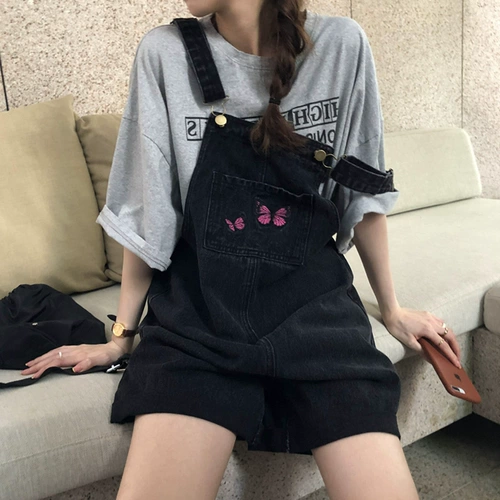 Ретро джинсовые штаны, шорты, в корейском стиле, свободный крой, эффект подтяжки