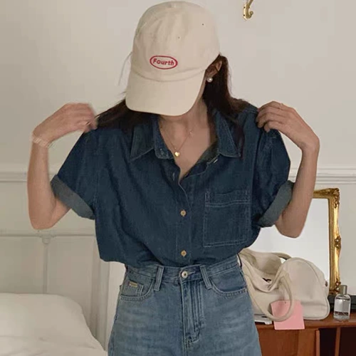 Летняя ретро дизайнерская рубашка для отдыха, в корейском стиле, оверсайз, короткий рукав