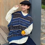 Демисезонный ретро свитер без рукавов, трикотажный жилет, французский стиль, свободный крой, в корейском стиле