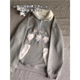 Японский милый флисовый зимний лонгслив с молнией, с вышивкой, свободный крой