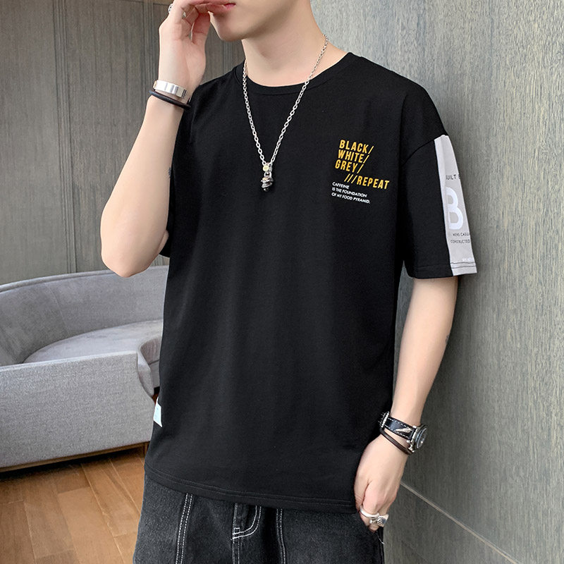 pure cotton short-sleeved t-shirt men's summer trend wild loose large size base shirt 2021 new item ins pop brand half-sleeve