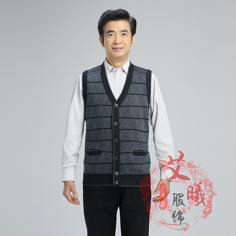 Trung niên cha áo len vest vest cộng với màu đỏ béo bẩm sinh năm đan áo len cardigan áo len kiểu hàn quốc