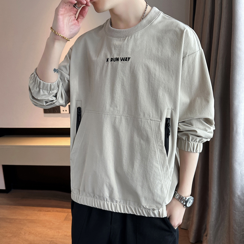 Round Neck Sweatshirt for Men, Spring and Autumn 2025 New Trendy Brand, Loose Pullover Top, Lightweight Quick-Drying Jacket, Long-Sleeved T-Shirt
