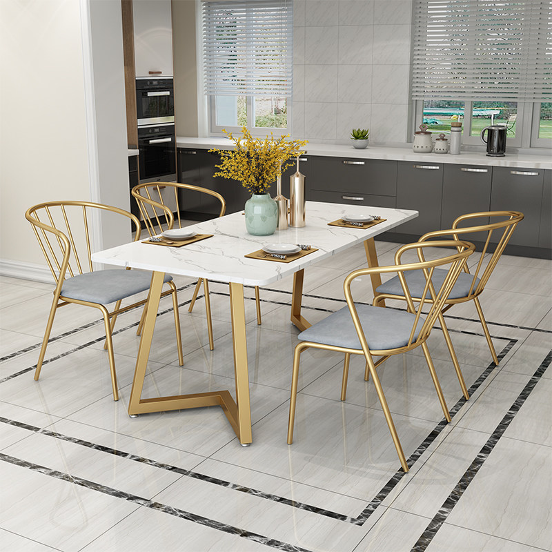 Light luxury marble dining table small apartment household dining table and chair combination modern minimalist iron long table dining room table and chairs