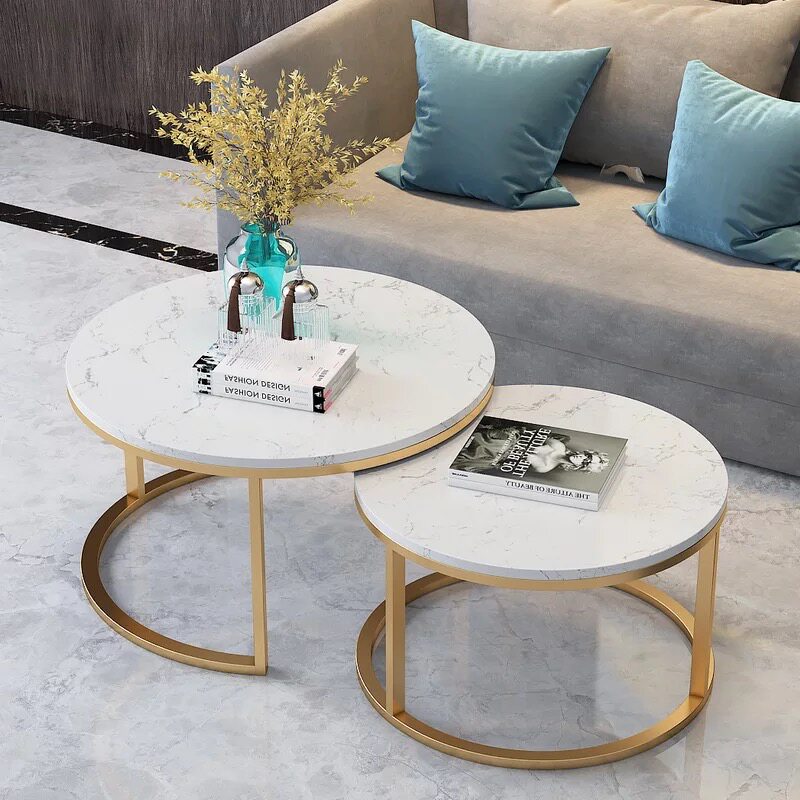 Nordic minimalist golden tea table modern living room small family of iron art marble combined tea table round tea table