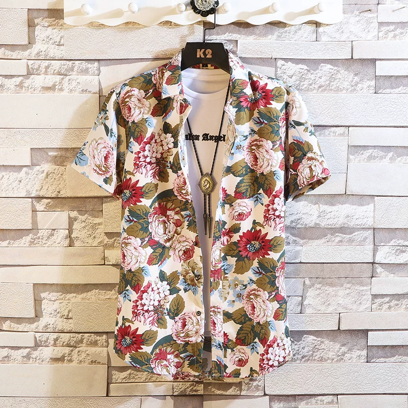 Summer fashionable shirt, Korean style, slim fit, floral print