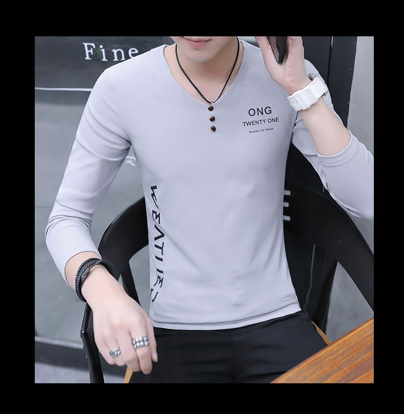 Áo thun nam thanh lịch mùa thu nam cổ chữ V dài tay mỏng mùa hè và quần áo mùa thu phiên bản Hàn Quốc của xu hướng áo len đẹp mùa xuân và quần áo mùa thu áo thun polo