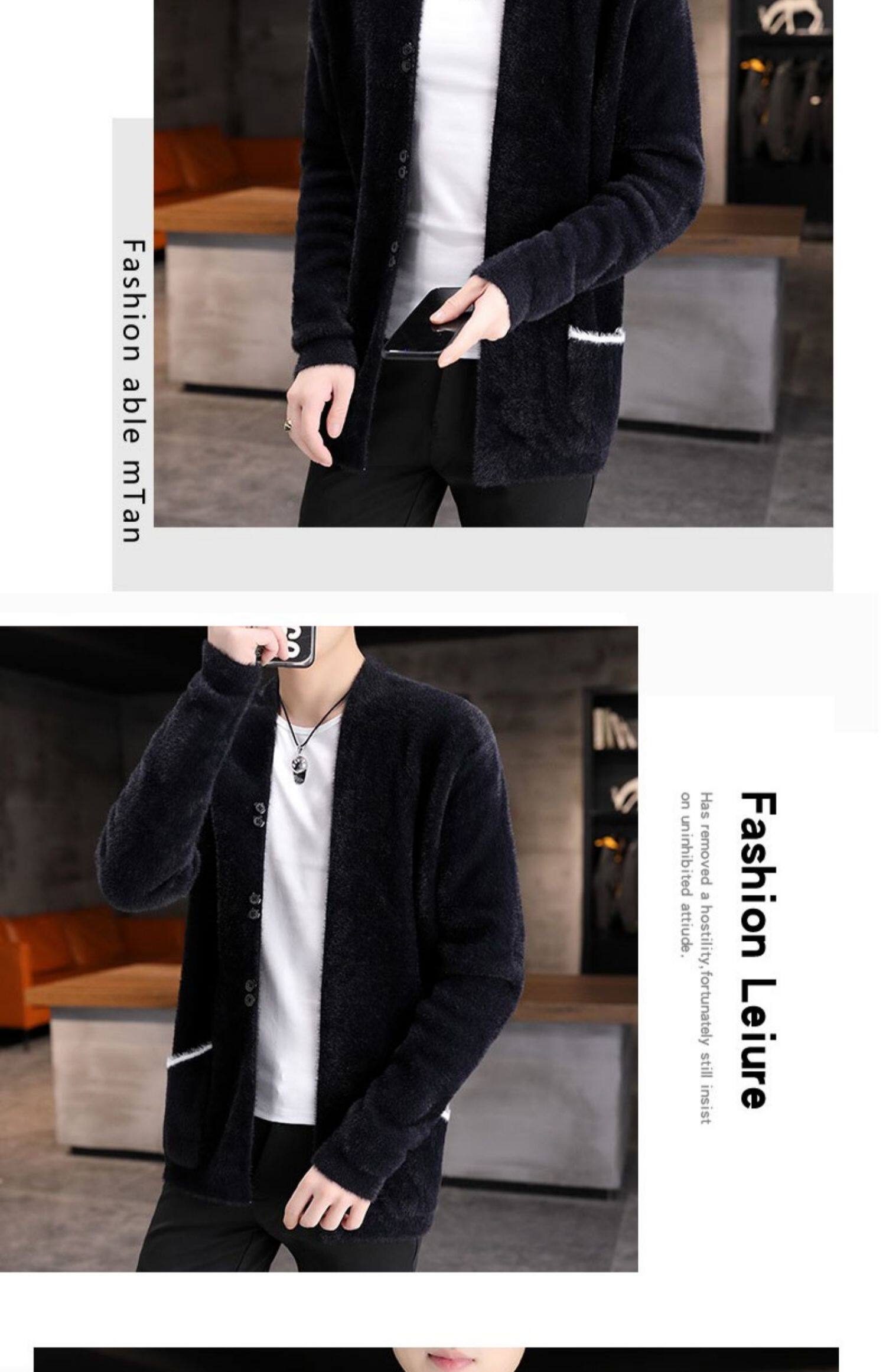 Мужской бархатный шерстяной свитер, демисезонный трикотажный кардиган, трендовая куртка, увеличенная толщина                    