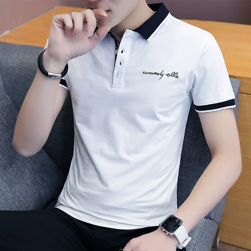 Трендовая приятная телу базовая футболка с коротким рукавом, высокий воротник, короткий рукав, облегающий крой