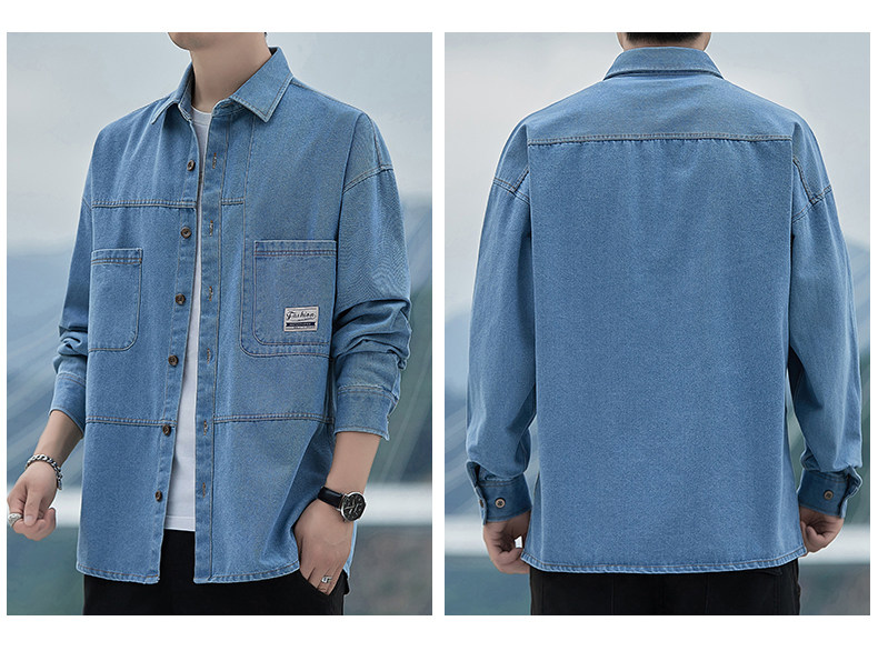 Джинсовая рубашка 牛仔衬衫男秋季新款潮牌宽松日系工装外套男士潮流休闲长袖衬衣服 Lpw