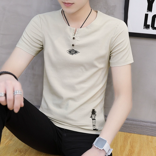 Летняя шелковая трендовая футболка с коротким рукавом, V-образный вырез, в корейском стиле