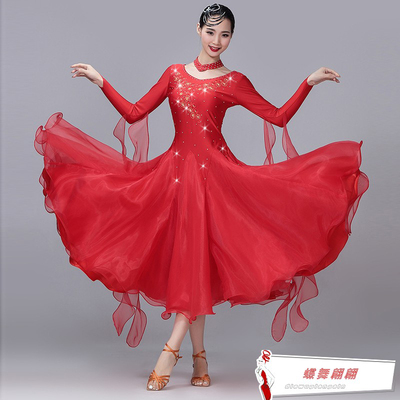 Black blue ballroom dance dresses for women girls Waltz big skirt national standard ballroom dance competition performance dress modern skirt dance skirt with diamond Dance Dress