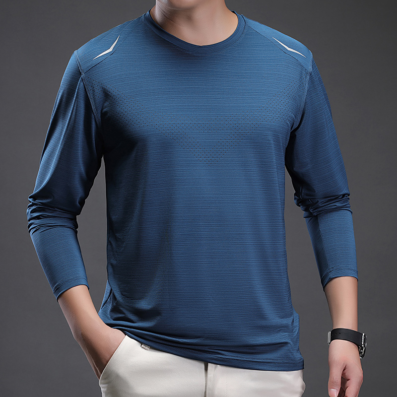 Quick-drying long-sleeved T-shirt men's sports summer thin ice silk crew neck black running fitness clothes 2021 new