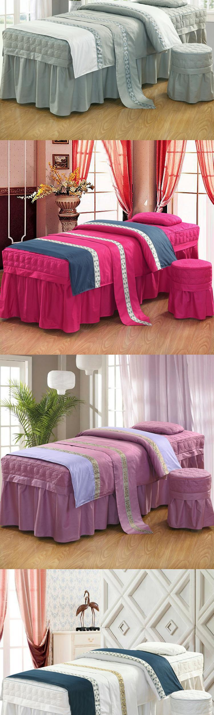 Chất liệu cotton nguyên chất màu sắc đẹp trải giường bốn bộ massage spa sản phẩm vật lý trị liệu SPA bộ giường mới tùy chỉnh - Trang bị tấm ga trải giường spa giá rẻ
