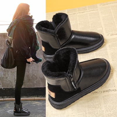 真皮加绒保暖防滑防水雪地靴女时尚短靴