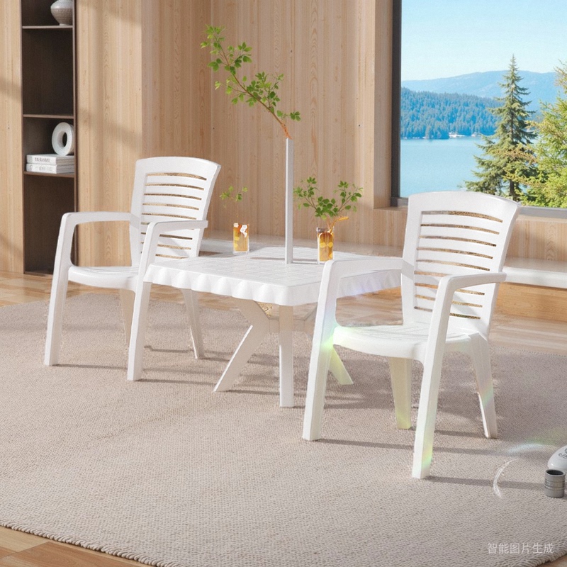 White Plastic Thickened Backrest Armchair Set Sunbathing Beach Chair Adult Leisure Chair Set Durable Recliner