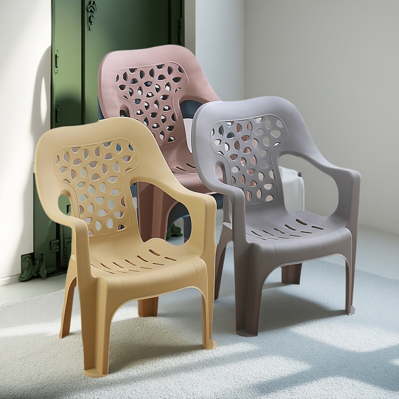 Thickened Adult Plastic Chair with Armrests, Home Coffee Table Low Chair, Adult Outdoor Table and Chair, Leisure Non-Slip Backrest Chair