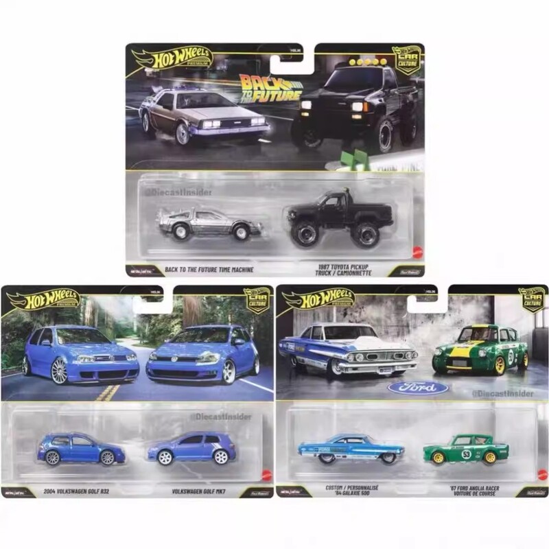 Hot Wheels Hbl96 Car Culture Dual Car Set Volkswagen Ford Back to the Future Maserati Alloy Model