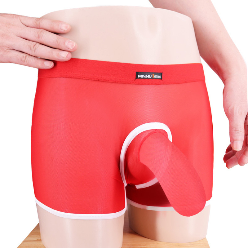 Quần lót voi nam eo đầy đủ trong suốt boyshort lưới siêu mỏng thoáng khí ấm áp JJ bộ quần short gợi cảm shop đồ lót