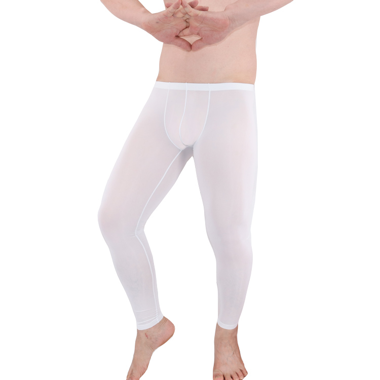 Quần bó sát nam trong suốt quần chín điểm quần lụa băng dài quần legging túi siêu mỏng gợi cảm quần xì nữ