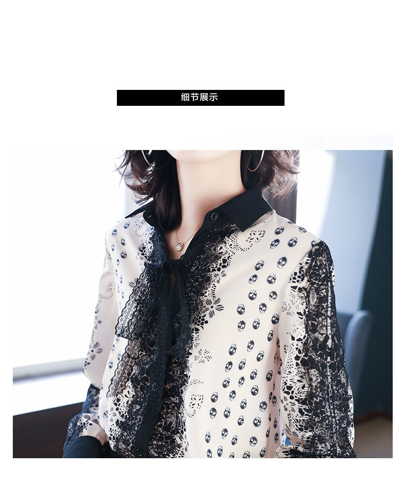 Mùa xuân 2019 mới ren nơ nơ in áo voan nữ thiết kế áo lót - Áo sơ mi chiffon ren kiểu áo sơ mi nữ tay lỡ