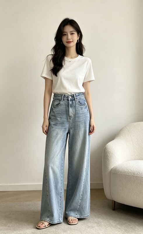 【Mo】New High-Waisted Slimming Straight-Leg Pants Loose Wide-Leg Jeans R5C73611 【Mo】New High-Waisted Slimming Straight-Leg Pants Loose Wide-Leg Jeans R5C73611