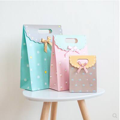 Bow paper bag, birthday gift bag, self-adhesive bow simple paper bag, gift packaging box, large size